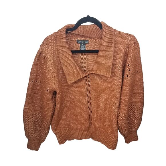 Design 365 Womens Sz M Brown Solid Long Sleeve Collared Knitted Sweater - Picture 1 of 9